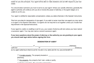 Texas Real Estate Power of Attorney Form