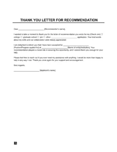 Thank You Letter for Recommendation