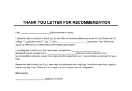 Thank You Letter for Recommendation