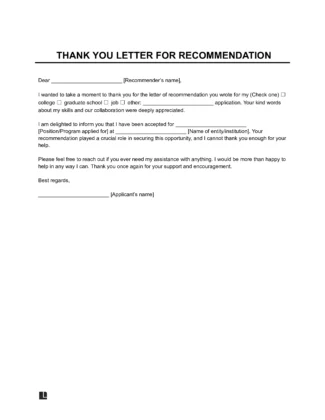 Thank You Letter for Recommendation