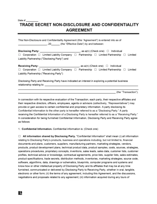 Trade Secret Non-Disclosure Agreement Template