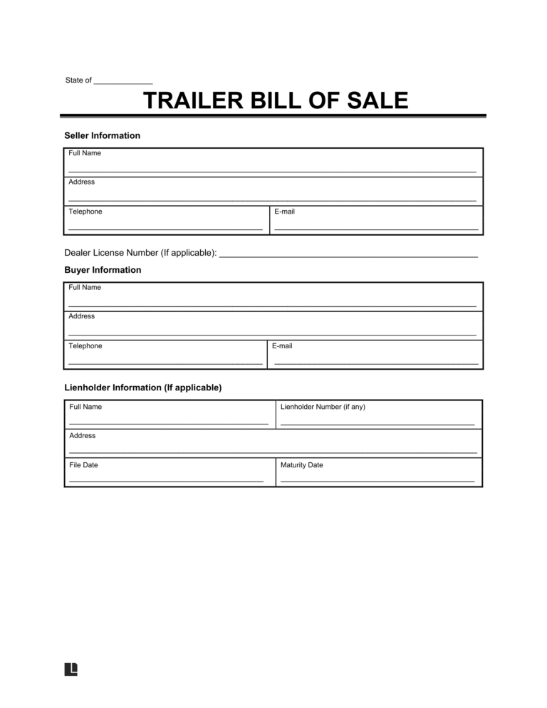 Free Trailer Bill of Sale Template | PDF & Word