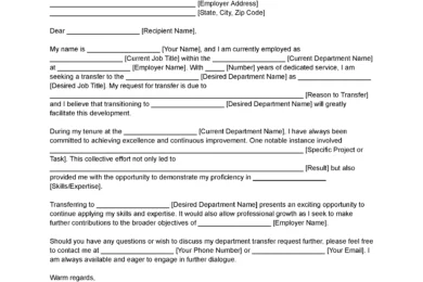 Transfer of Department Letter of Intent