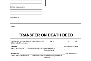 Sample of a Transfer on Death (TOD) Deed used to transfer property when the owner dies