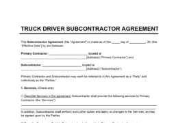Truck Driver Subcontractor Agreement