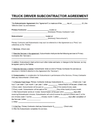 Truck Driver Subcontractor Agreement
