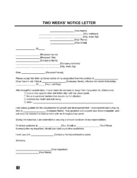 Two Weeks' Notice Letter Template