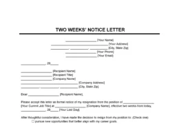 Two Weeks' Notice Letter Template