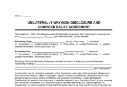 Unilateral (One-Way) Non-Disclosure Agreement Template