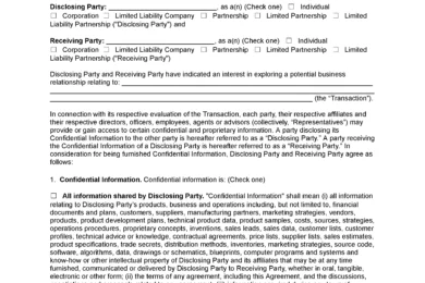 Unilateral (One-Way) Non-Disclosure Agreement Template