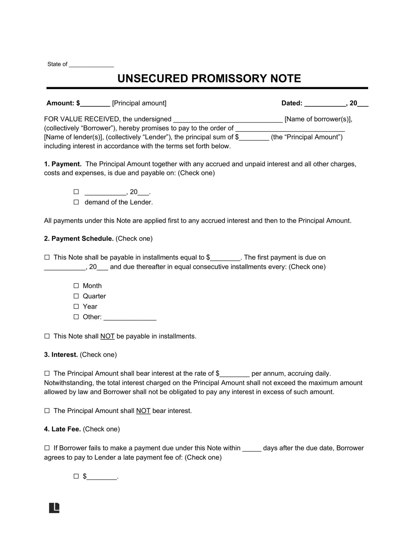 Free Unsecured Promissory Note Template | PDF & Word