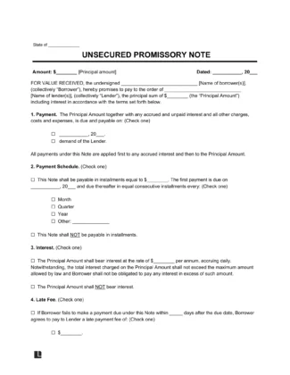 Unsecured Promissory Note Template