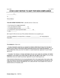 Utah 3-Day Notice to Quit Non-Compliance