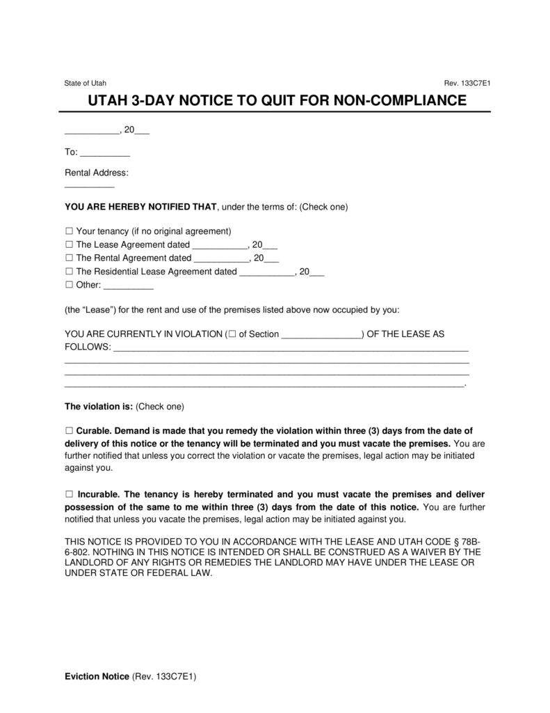 Free Utah Eviction Notice Forms PDF & Word Downloads