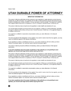 Utah Durable Statutory Power of Attorney Form