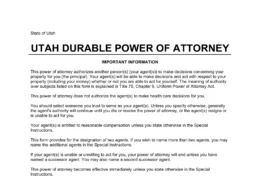 Utah Durable Statutory Power of Attorney Form