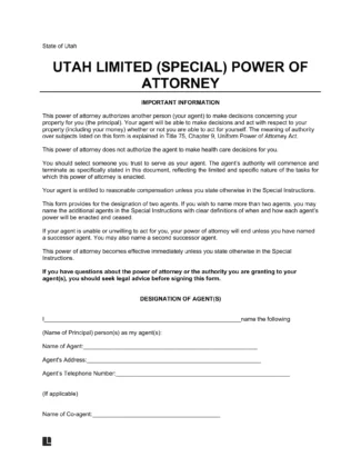 Utah Limited Power of Attorney Form