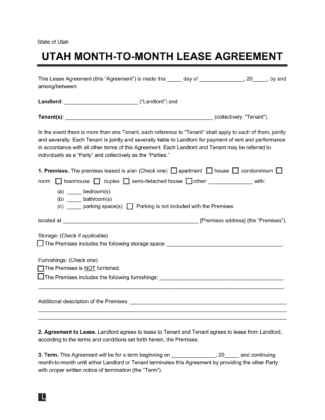 Free Utah Month-to-Month Rental Agreement | PDF & Word