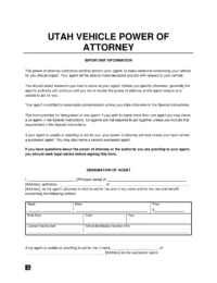 Utah Motor Vehicle Power of Attorney Form
