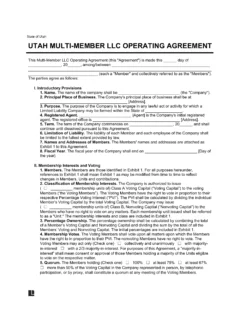Utah Multi Member LLC Operating Agreement Form
