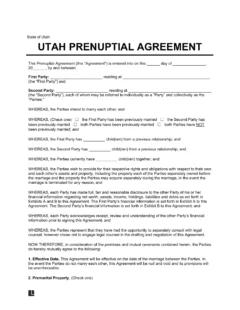 Utah Prenuptial Agreement Template