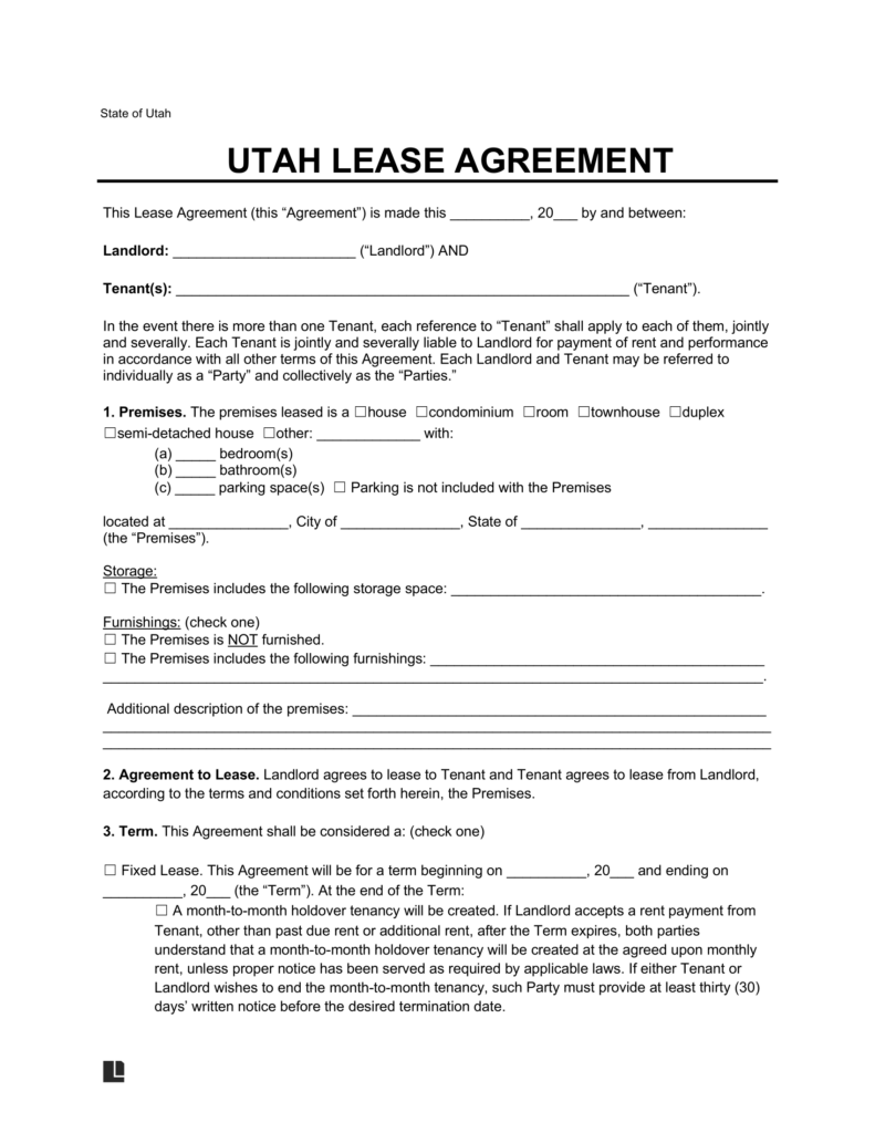 Utah Residential Lease Agreement Template