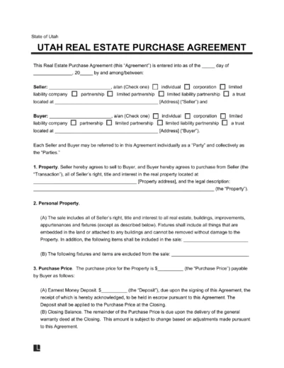 Utah Residential Purchase Agreement Template