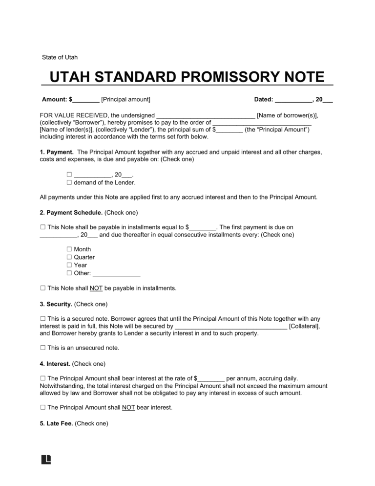 Free Utah Promissory Note Templates | PDF & Word