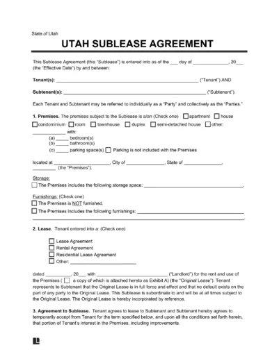 Utah Sublease Agreement Template