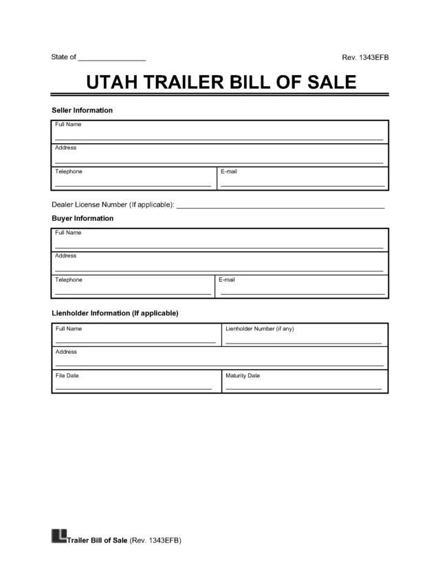 Utah Trailer Bill of Sale screenshot