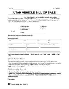 utah vehicle bill of sale