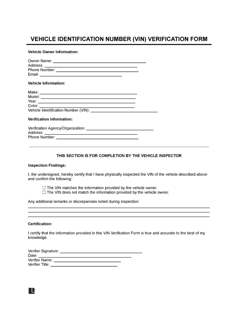 VIN Verification Form Template