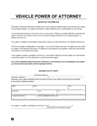 Vehicle Power of Attorney Form