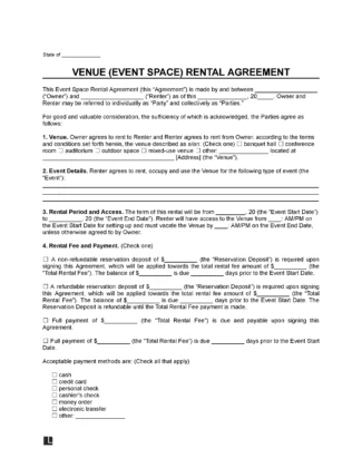 Venue Event Space Rental Agreement Template