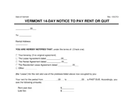 Vermont 14-Day Eviction Notice to Quit (Non-Payment of Rent)