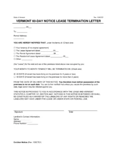 Vermont 60-Day Notice to Vacate (Month to Month)