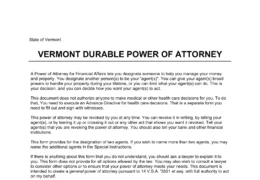 Vermont Durable Statutory Power of Attorney Form