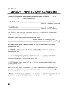 Vermont Rent-to-Own Lease Agreement