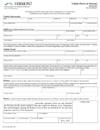 Vermont Motor Vehicle Power of Attorney Form VN-101