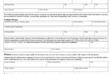 Vermont Motor Vehicle Power of Attorney Form VN-101