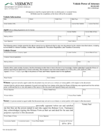 Vermont Motor Vehicle Power of Attorney Form VN 101