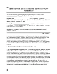 Vermont Non-Disclosure Agreement Template