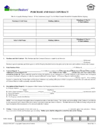 Vermont Realtors Purchase and Sale Contract Form