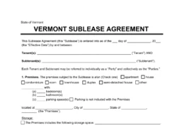 Vermont Sublease Agreement Template