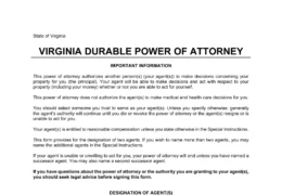 Virginia Durable Power of Attorney Form