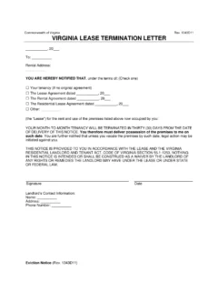Virginia Lease Termination Letter Template