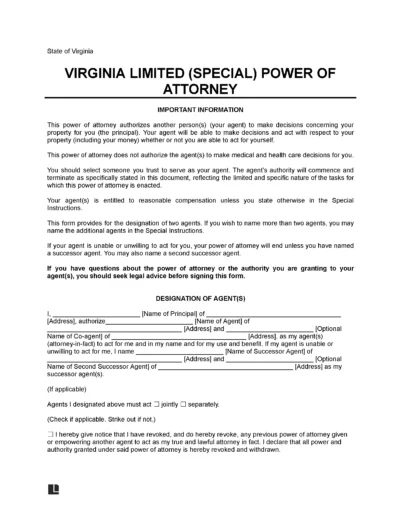 Virginia Limited Power of Attorney Form
