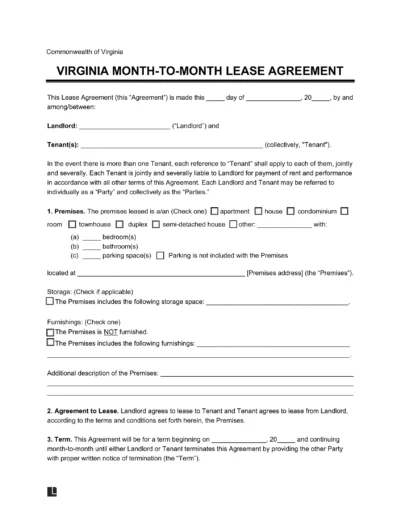 Virginia Month-to-Month Rental Agreement