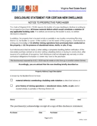 Virginia New Dwelling Disclosure Statement Form