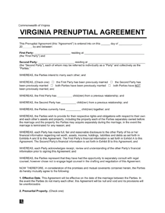Virginia Prenuptial Agreement Template